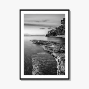 LakeMichigan Fotodruck Nr. 1, Lake Michigian Lake Schwarz und Weiß, Wandkunst, Fotografie, Reise, Karte Poster