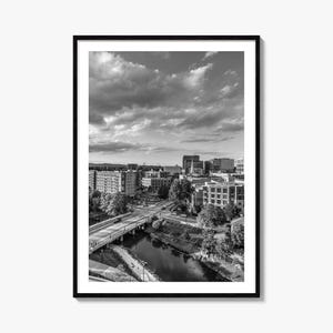 Impressão de pôster fotográfico de Greenville, arte em preto e branco de Greenville, fotografia de Greenville, viagens a Greenville, pôster com mapa de Greenville