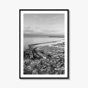 Alicante fotoposterafdruk, Alicante zwart-witte muurkunst, muurfotografie Alicante, reizen Alicante, kaartposter Alicante
