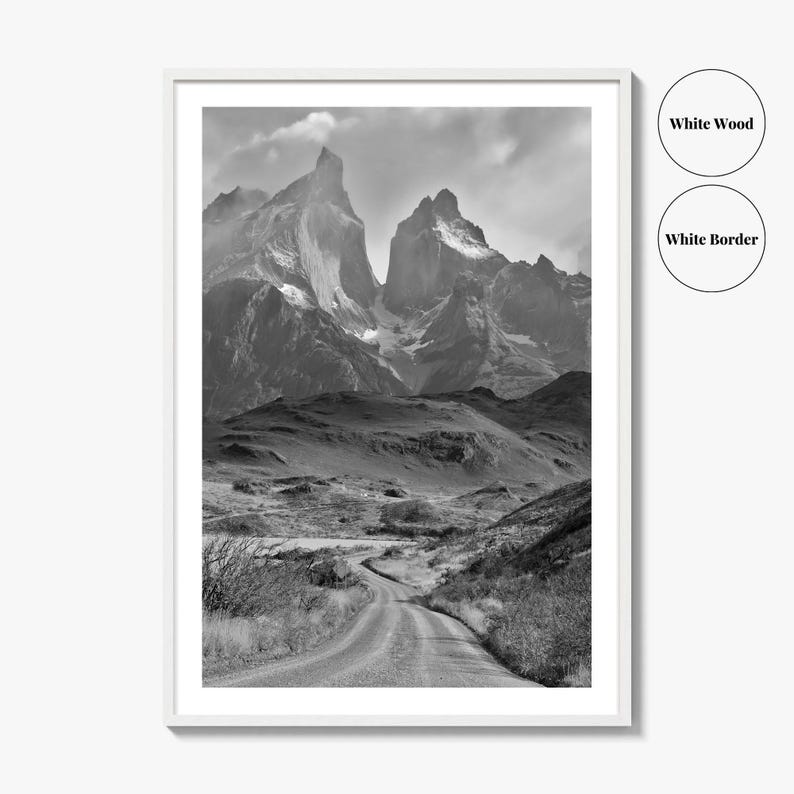 Torres del Paine Black and White Fine Art Photo Print, Patagonia Chile, Lake Pehoe image 8