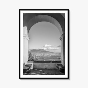 Neapel, Schwarz-Weiß-Kunstdruck, Vesuv-Poster, Wanddekoration aus Italien