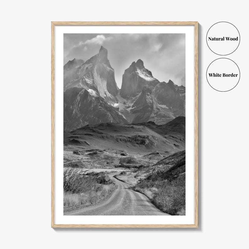 Torres del Paine Black and White Fine Art Photo Print, Patagonia Chile, Lake Pehoe image 7
