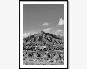 Marbella svartvitt fototryck, Malaga poster, Andalusien Spanien väggdekor