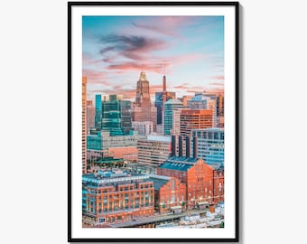 Impresión fotográfica artística del horizonte de Baltimore, póster decorativo de Inner Harbor, Maryland, EE. UU.