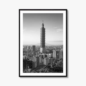 Impression d'affiche photo Taipei no 1, art mural noir et blanc Taipei, photographie murale Taipei, voyage Taipei, affiche de carte de Taipei