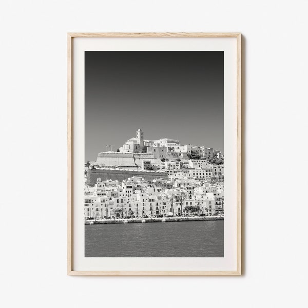 Impresión de póster fotográfico de Ibiza, arte de pared en blanco y negro de Ibiza, fotografía de pared de Ibiza, viajes de Ibiza, cartel del mapa de Ibiza