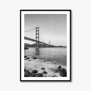 Impressão de pôster fotográfico da Ponte Golden Gate nº 1, arte de parede em preto e branco da Ponte Golden Gate, fotografia de parede, viagem, pôster de mapa
