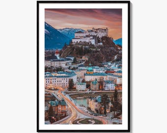 Salzburg Skyline Fine Art Photo Print, Austria Wall Decor Poster, Hohensalzburg Fortress