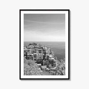 Poster fotografico delle Cinque Terre n. 2, Arte in bianco e nero delle Cinque Terre, Fotografia, Viaggio alle Cinque Terre, Poster con mappa delle Cinque Terre
