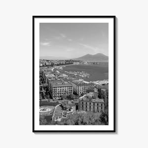 Póster fotográfico n.° 1 de Nápoles, Italia. Arte mural en blanco y negro de Nápoles, Italia. Fotografía mural de Nápoles, Italia. Viajes. Póster con mapa.