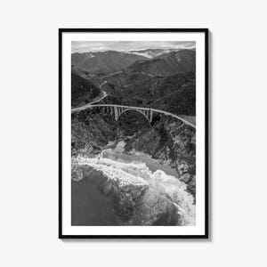 Impression d'affiche photo Big Sur n° 4, art mural noir et blanc Big Sur, photographie murale Big Sur, voyage Big Sur, affiche de carte Big Sur