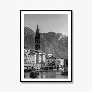 Bucht von Kotor – Schwarz-Weiß-Kunstdruck, Perast-Poster