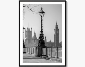 London Black and White Fine Art Photo Print, Big Ben Parliament England UK Poster