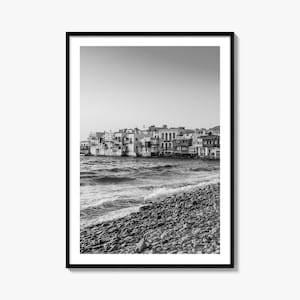 Mykonos Foto Poster Druck, Mykonos Schwarzweiß Wandkunst, Mykonos Wand Fotografie, Mykonos Reise, Mykonos Karte Poster