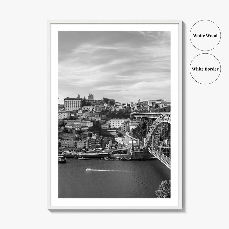 Porto Skyline schwarz weiss Fine Art Foto, der Douro Fluss Portugal Poster Bild 8