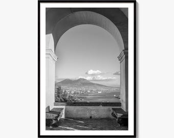 Naples Black and White Fine Art Photo Print, Mount Vesuvius Poster, Italy Wall Decor