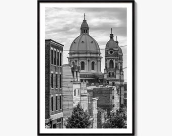 Fotografia artística em preto e branco de Pittsburgh, Polish Hill, Pensilvânia, para decoração de parede.