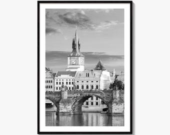 Prague Black and White Fine Art Photo Print, Charles Bridge, Czech Republic, Praha, Poster