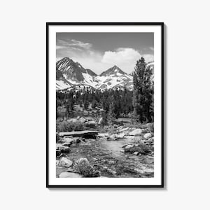 Impresión de póster fotográfico de Sierra Nevada, arte mural en blanco y negro de Sierra Nevada, fotografía mural de Sierra Nevada, viajes, póster de mapa
