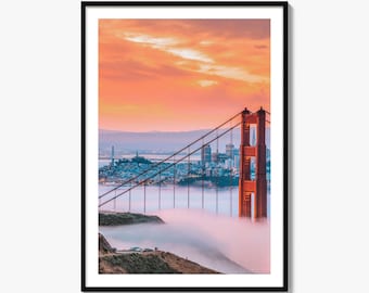 ゴールデン ゲート ブリッジ ウォール アート、白黒ポスター