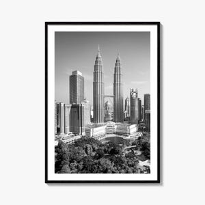 Kuala Lumpur Foto Poster Druck, Kuala Lumpur Schwarz Weiß Wandkunst, Kuala Lumpur Wand Fotografie, Reise, Karte Poster