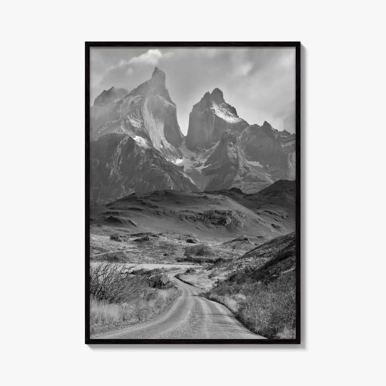 Torres del Paine Black and White Fine Art Photo Print, Patagonia Chile, Lake Pehoe image 10