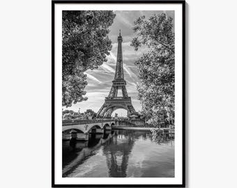 Paris Black and White Fine Art Photo Print, Eiffel Tower Seine Poster Wall Decor