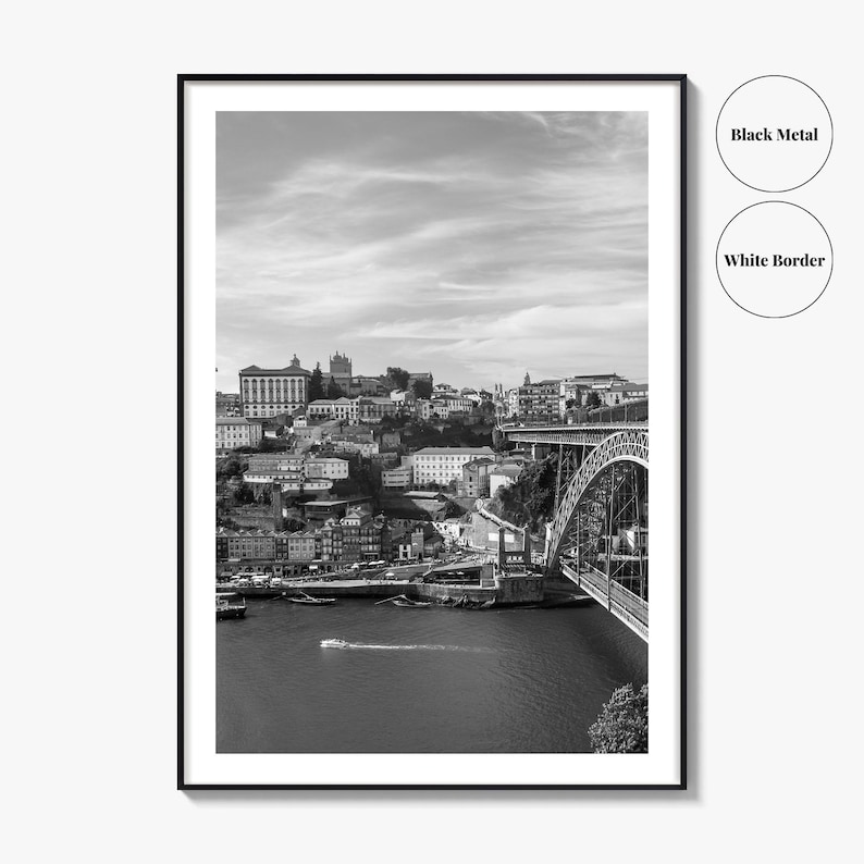 Porto Skyline schwarz weiss Fine Art Foto, der Douro Fluss Portugal Poster Bild 9