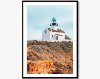 Point Loma konstfototryck, Cabrillo National Monument fyr, San Diego affisch