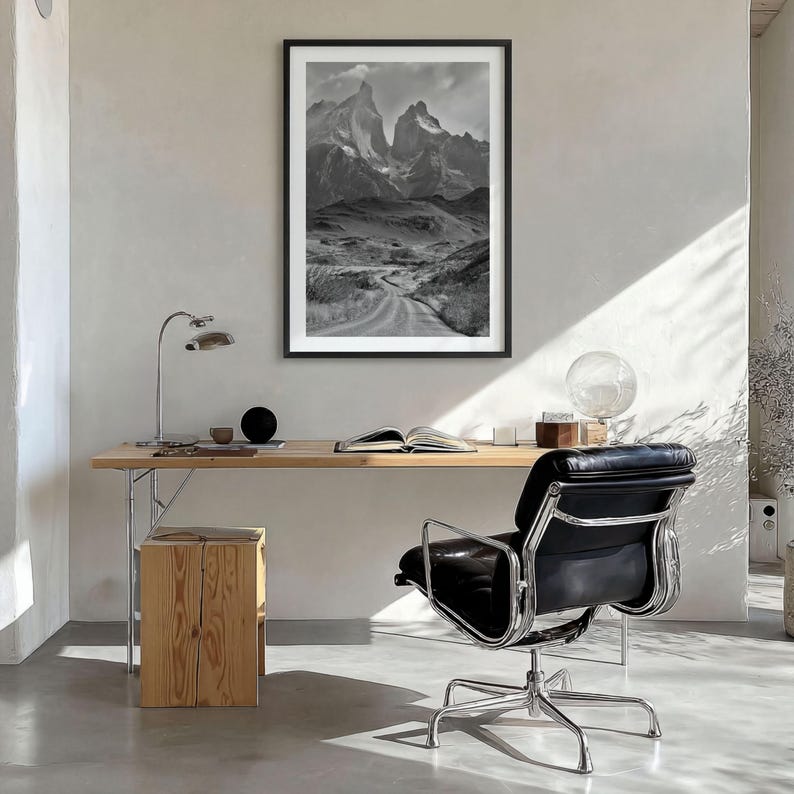 Torres del Paine Black and White Fine Art Photo Print, Patagonia Chile, Lake Pehoe image 2