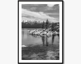 Lake Tahoe Photo Poster Print No 1, Lake Tahoe Black and White Art, Lake Tahoe Wall Photography, Lake Tahoe Travel, Map Poster