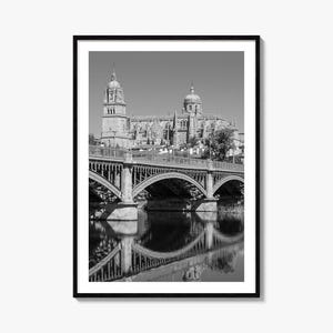 Impresión de póster fotográfico de Salamanca, arte mural en blanco y negro de Salamanca, fotografía de Salamanca, viajes a Salamanca, póster con mapa de Salamanca