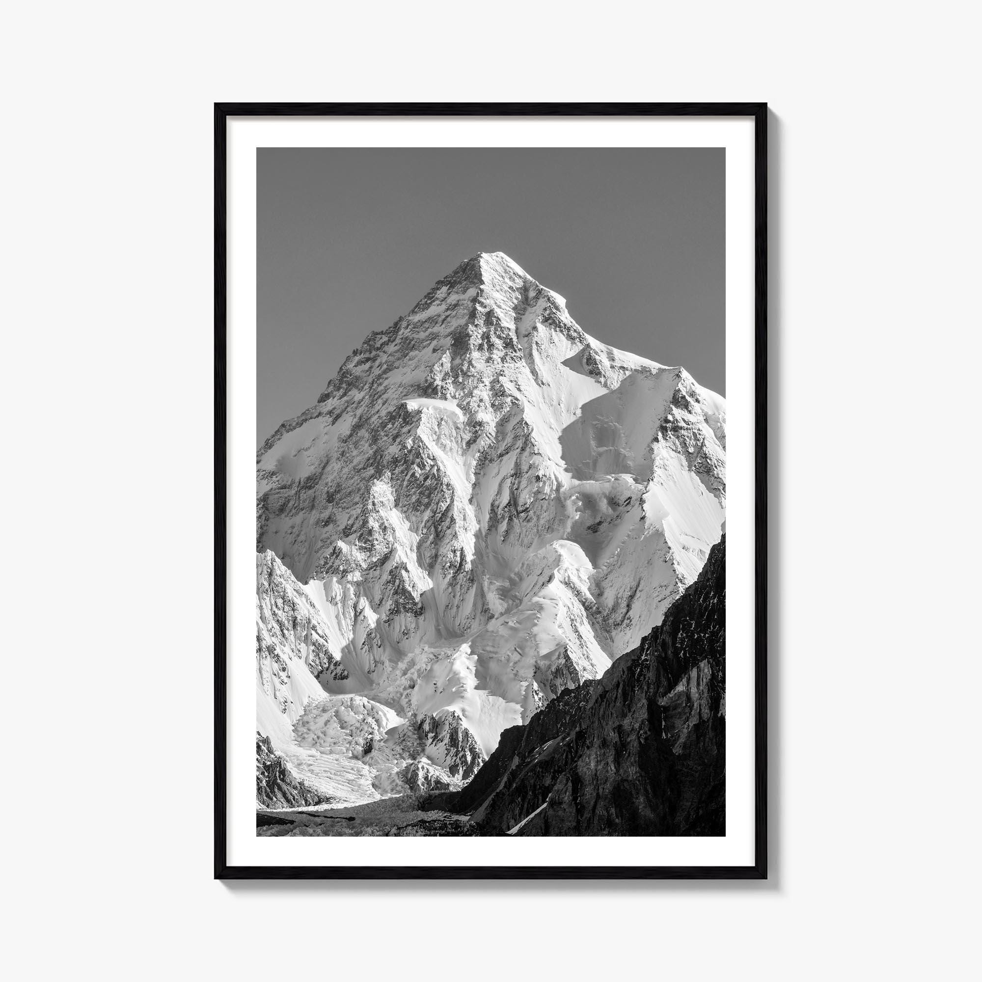 K2 Summit Black and White Fine Art Photo Print, Karakoram Poster