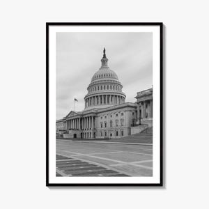 ワシントン DC の白黒ファインアート写真プリント、米国議会議事堂、壁装飾ポスター