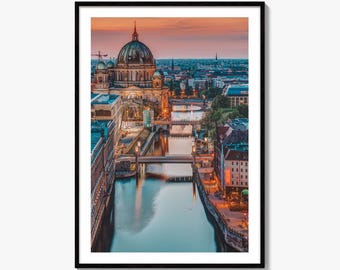 Impressão fotográfica de belas artes de Berlim, Catedral, Berliner Dom, Rio Spree, pôster de parede da Alemanha