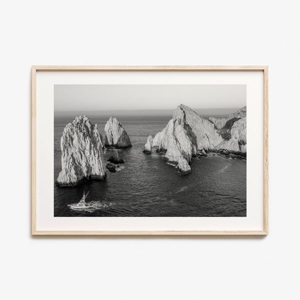 Cabo San Lucas Fotoposter Druck horizontal, Cabo San Lucas Schwarz-Weiß-Wandkunst, Wandfotografie, Reisen, Kartenposter