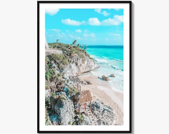 Tulum Fine Art Photo Print, Świątynia El Castillo, Ruiny Majów, Riwiera Maya, Meksyk, Plakat