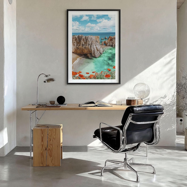 Algarve Portugal Fine Art Photo Print, Beach Cliff Coastline, Turquoise Water Wall Decor image 2