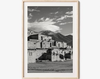 Impression d'affiche photo Taos, art mural noir et blanc Taos, photographies murales Taos, voyage Taos, affiche de carte Taos