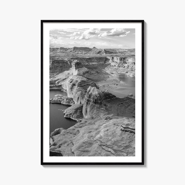 Impresión fotográfica en blanco y negro del lago Powell, póster de Arizona, Utah, Glen Canyon