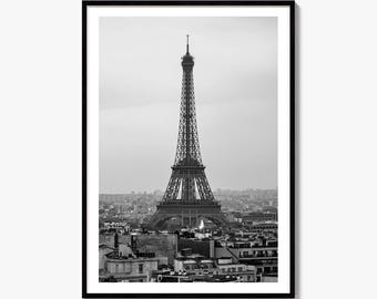 Photo d'art en noir et blanc de Paris, affiche de la Tour Eiffel, décoration murale France
