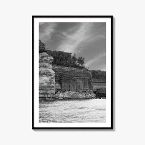 Pictured Rocks Black and White Fine Art Photo Print, Munising Michigan Poster