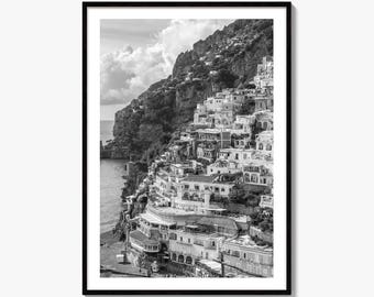Positano Black and White Fine Art Photo Print, Amalfi Coast Italy Poster