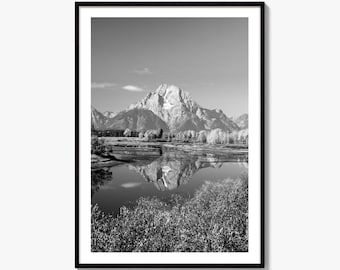 Grand Teton Black and White Fine Art Photo Print, Jackson Hole Mountains Wyoming Poster