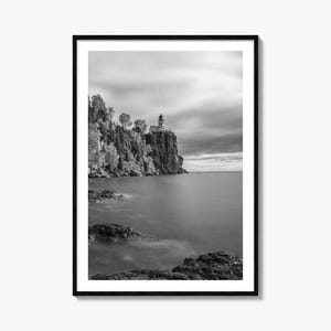 Impresión de póster fotográfico del Lago Superior, arte mural en blanco y negro del Lago Superior, fotografía mural del Lago Superior, viajes, póster de mapa