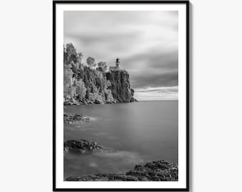 Lake Superior Black and White Fine Art Photo Print, Split Rock Lighthouse Poster