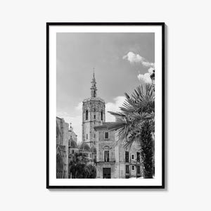 Stampa di poster fotografico di Valencia, arte murale in bianco e nero di Valencia, fotografia murale di Valencia, viaggio a Valencia, poster con mappa di Valencia