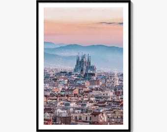 Barcelonas skyline, konstfototryck, Sagrada Familia-affisch, väggdekoration i Katalonien, Spanien
