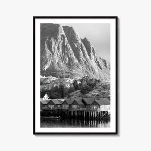 Hamnoy Norway Black and White Fine Art Photo Print, Lofoten Islands, Reine, Moskenes Poster