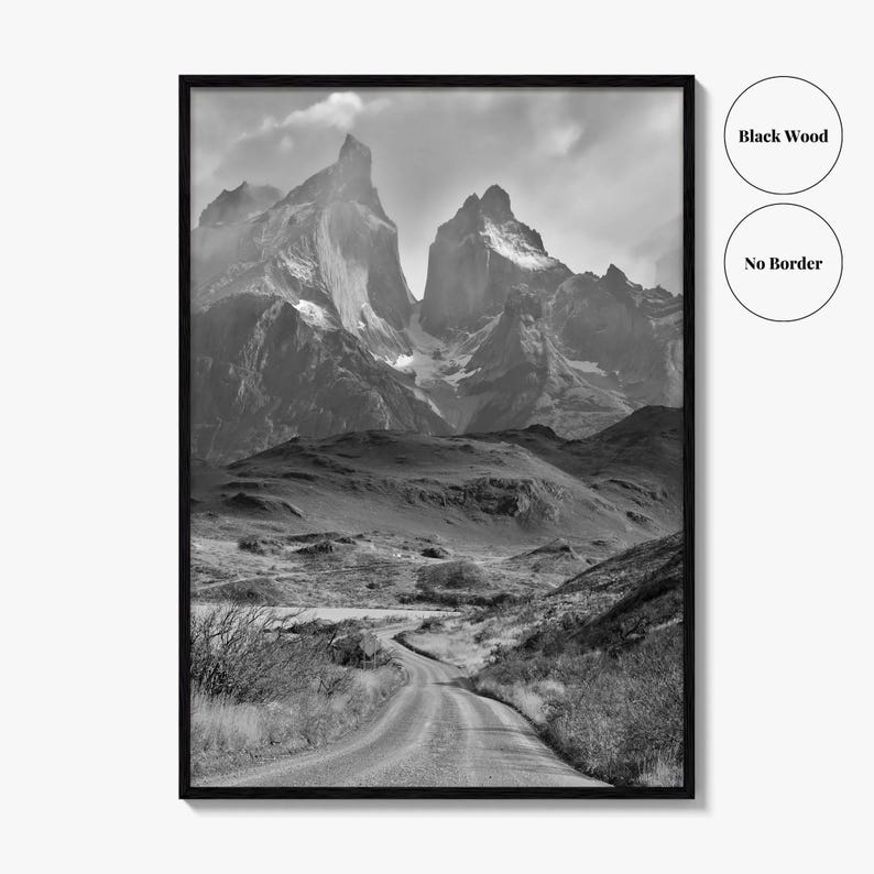 Torres del Paine Black and White Fine Art Photo Print, Patagonia Chile, Lake Pehoe image 15